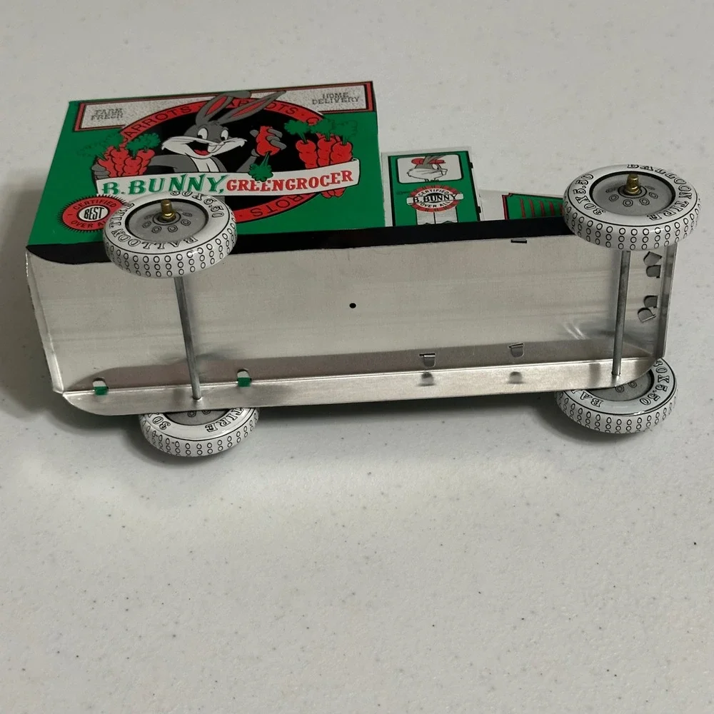 Warner Bros Bugs Bunny Green Grocer Delivery Truck Tin Metal Litho Green Vintage